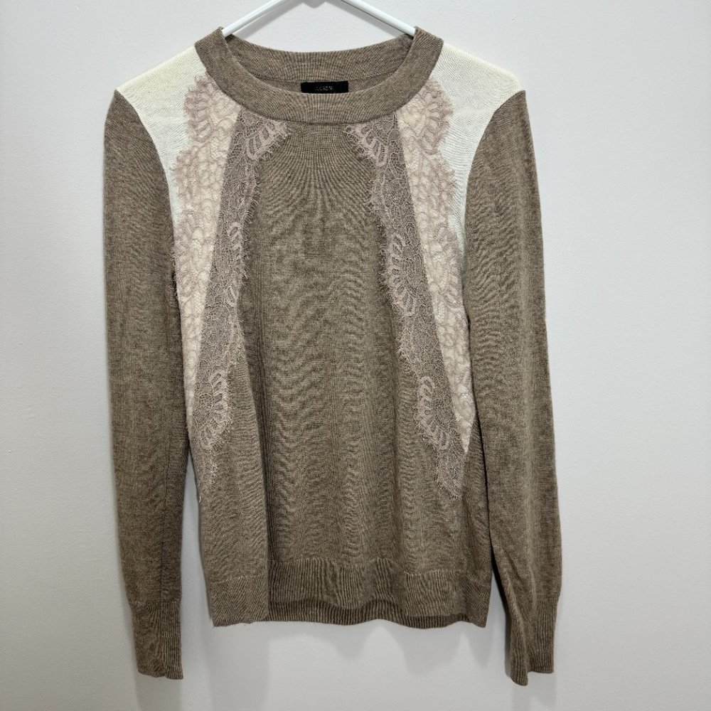 J Crew Wool Blend Lace Crewneck Sweater Size Small